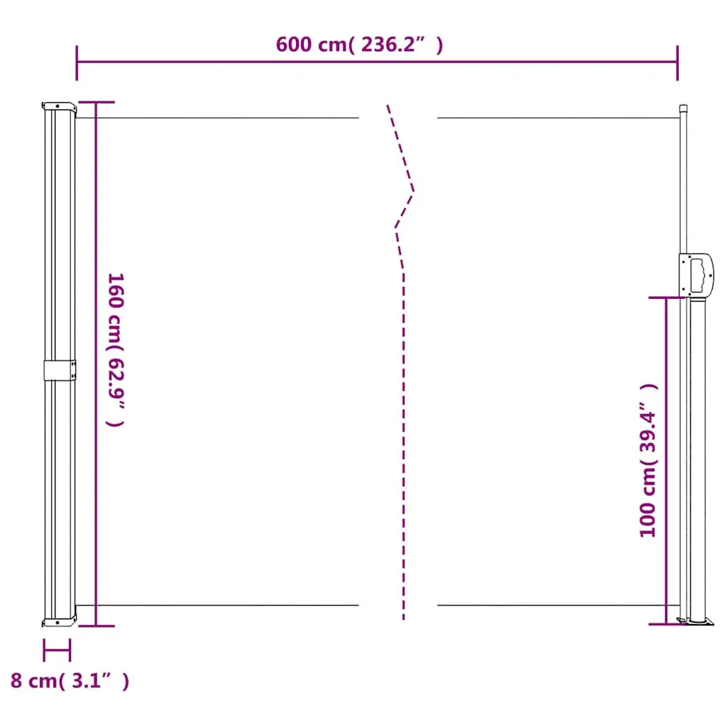 Retractable Side Awning Anthracite 160x600cm Garden Privacy Screen Patio Balcony