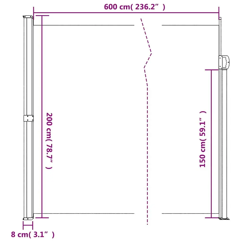 Black Retractable Side Awning 200x600cm