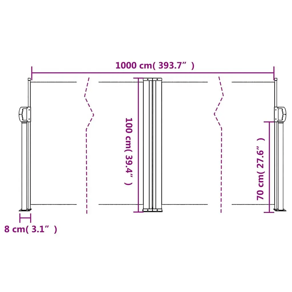 Retractable Side Awning Black Garden Privacy Screen 100x1000cm Patio Balcony