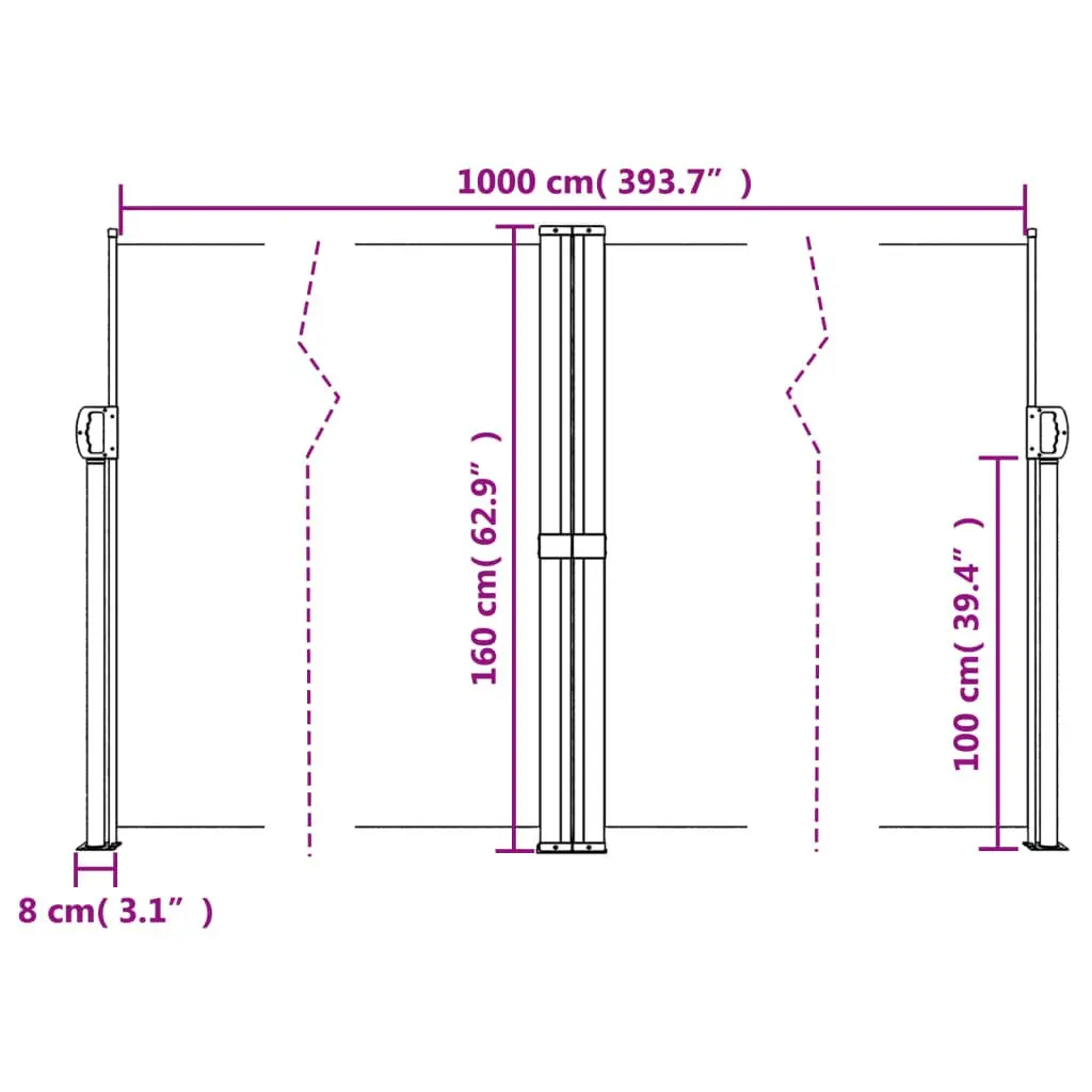 Retractable Side Awning Black 160x1000cm Garden Privacy Screen Patio Balcony