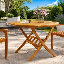 Folding Garden Table Dimensions: Ø110x75 cm, Brown Finish