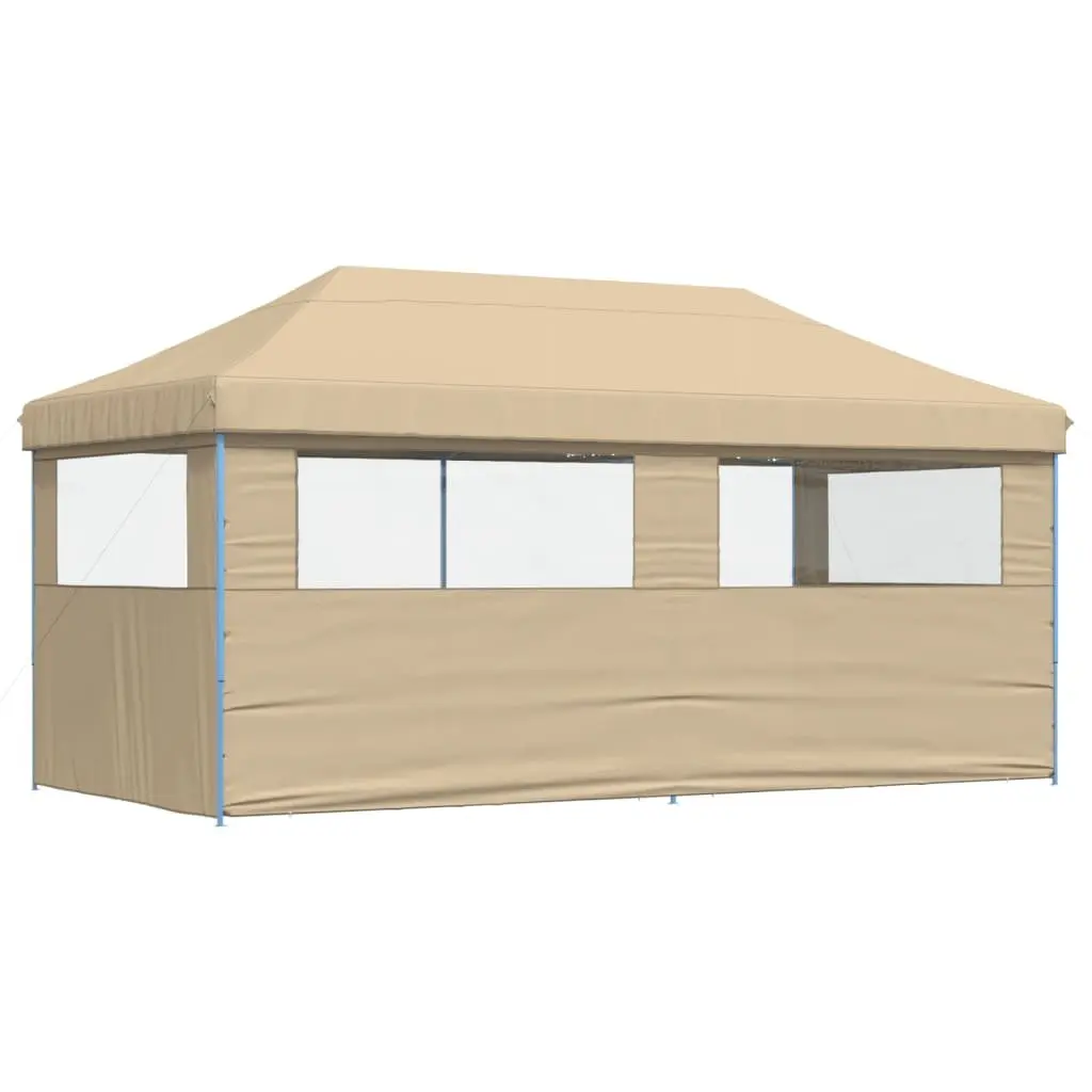 Beige Foldable Pop-Up Party Tent with 3 Sidewalls