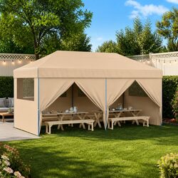 Foldable Pop-Up Party Tent with 4 Sidewalls - Beige