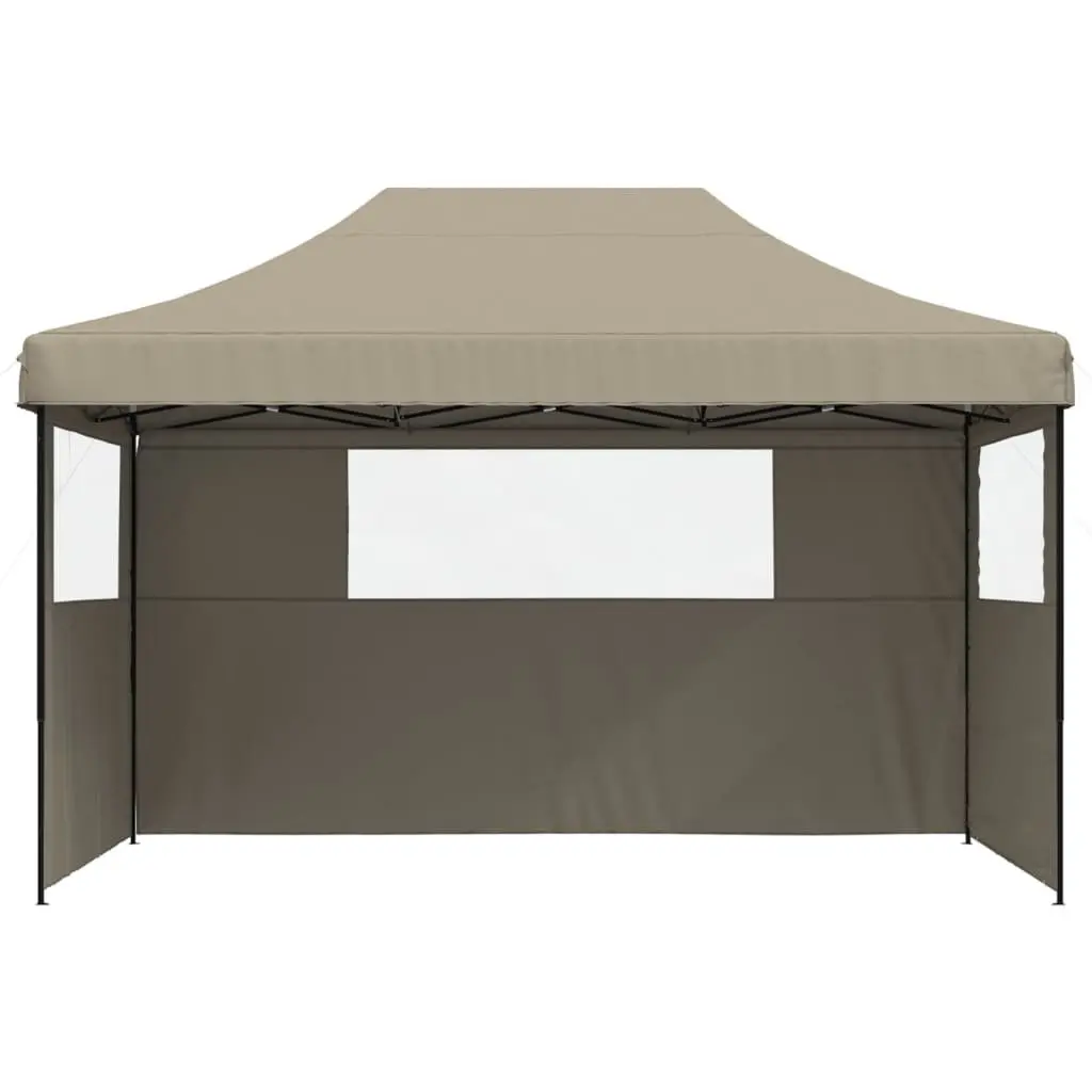 Foldable Pop-Up Party Tent with 3 Sidewalls Clear Windows Outdoor Gazebo Taupe