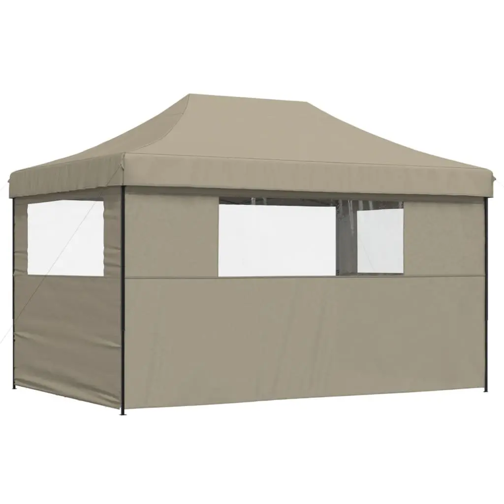 Foldable Pop-Up Party Tent with 3 Sidewalls Clear Windows Outdoor Gazebo Taupe