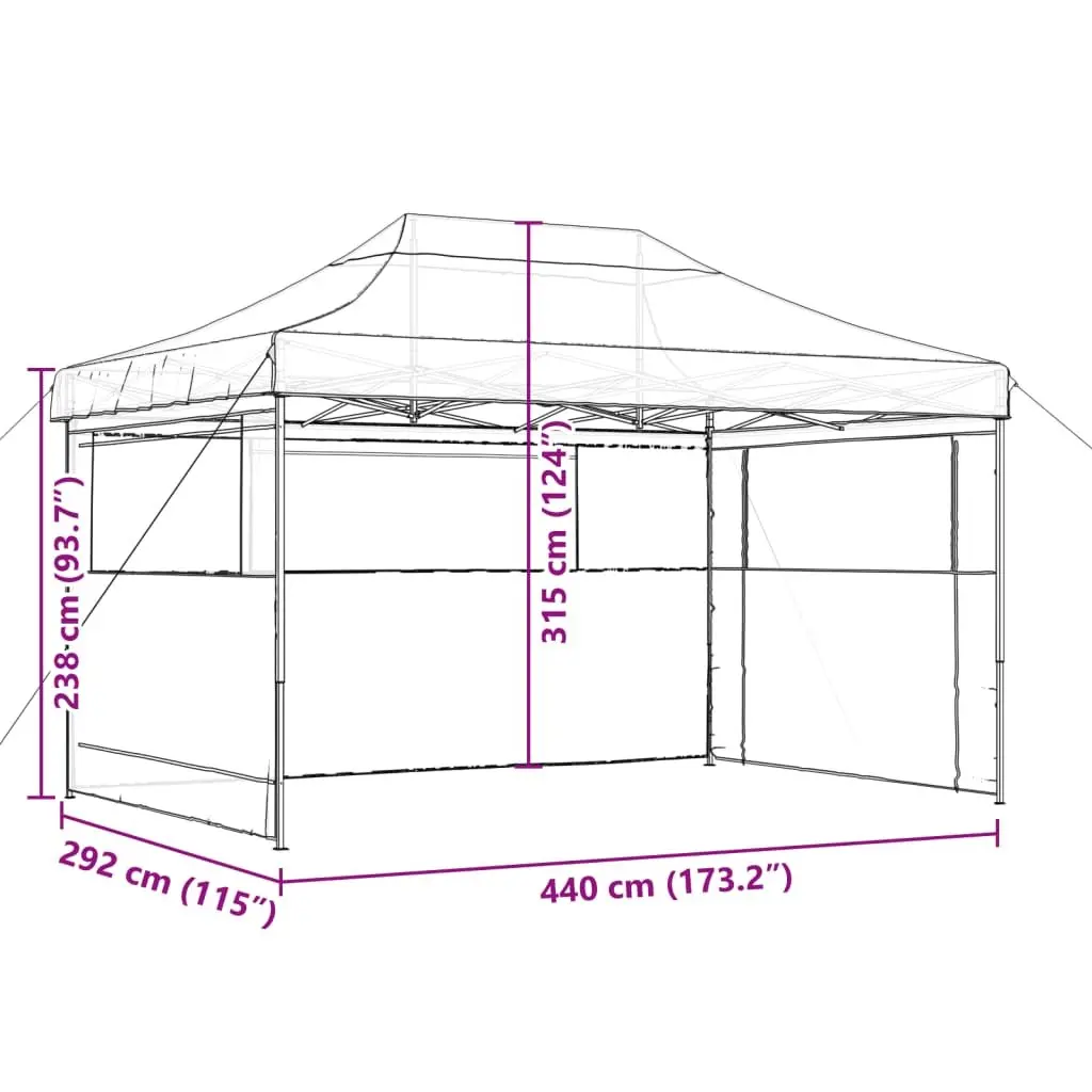 Foldable Pop-Up Party Tent for Outdoor Use with 3 Sidewalls Brown Garden Canopy