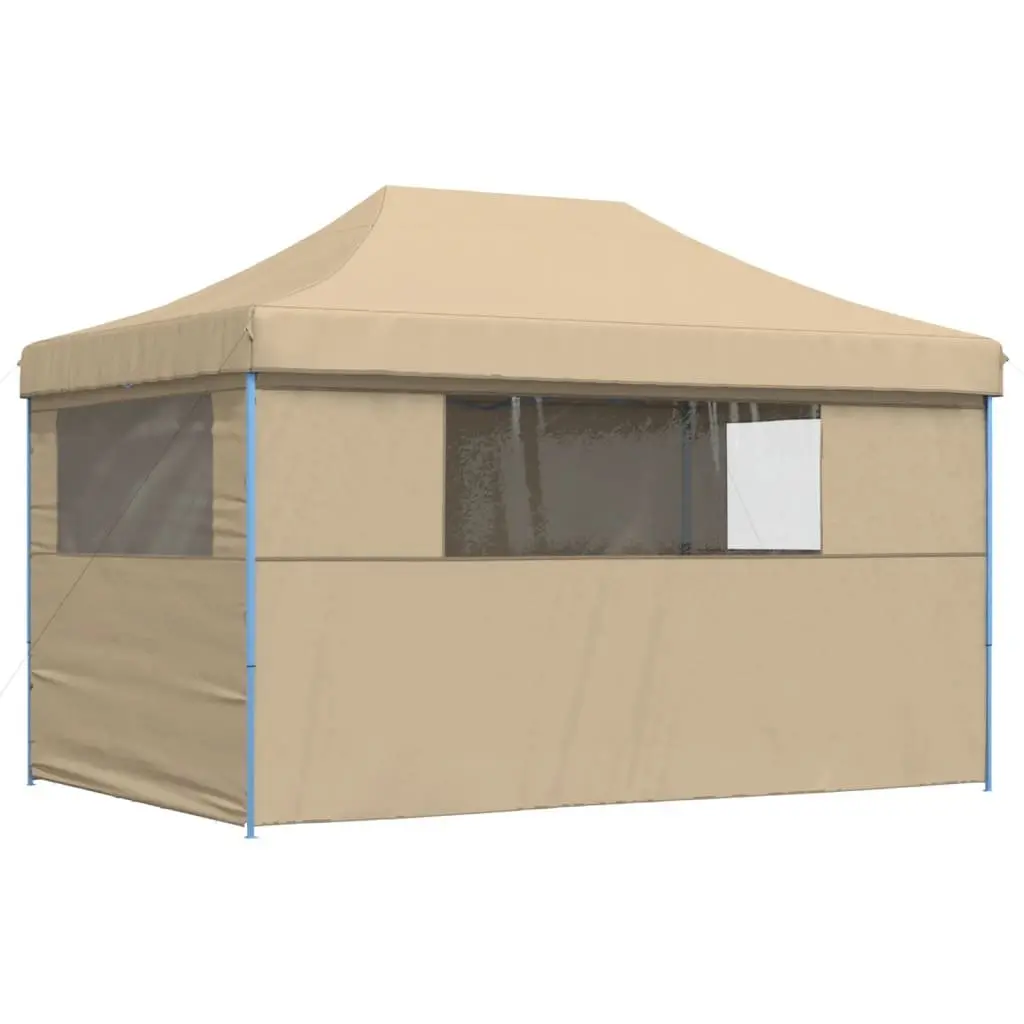 Foldable Pop-Up Party Tent 4 Sidewalls Beige Outdoor Canopy Garden Gazebo Event