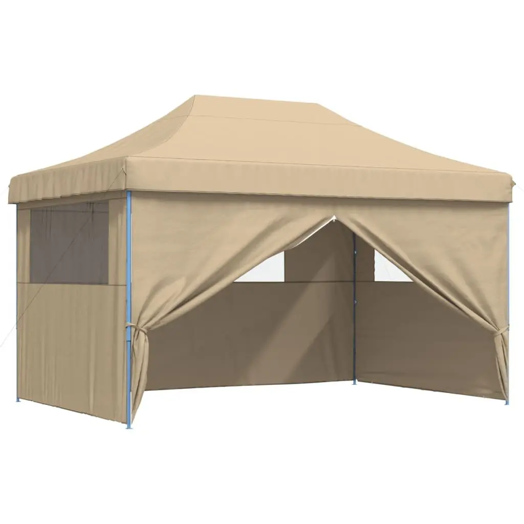 Foldable Pop-Up Party Tent 4 Sidewalls Beige Outdoor Canopy Garden Gazebo Event
