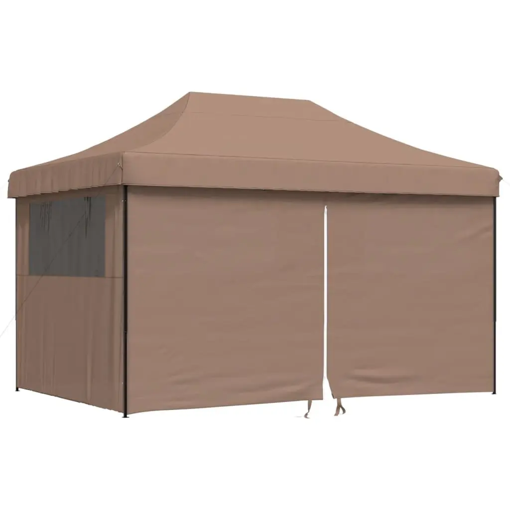 Foldable Pop-Up Party Tent Outdoor 4 Sidewalls Clear Windows Zipped Door Brown
