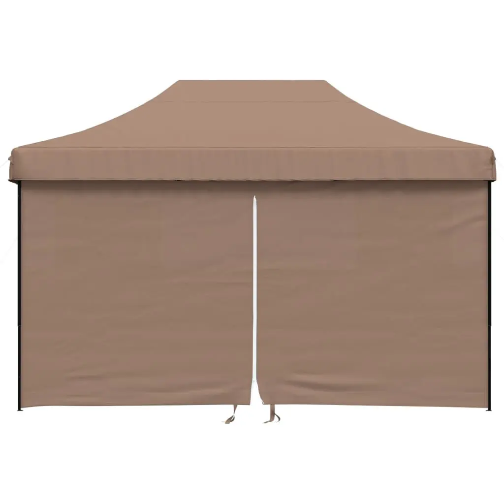 Foldable Pop-Up Party Tent Outdoor 4 Sidewalls Clear Windows Zipped Door Brown