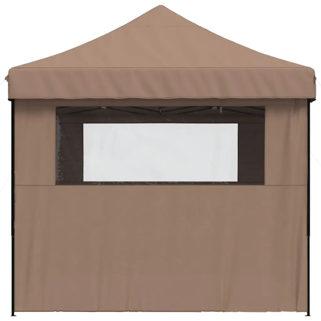 Foldable Pop-Up Party Tent Outdoor 4 Sidewalls Clear Windows Zipped Door Brown