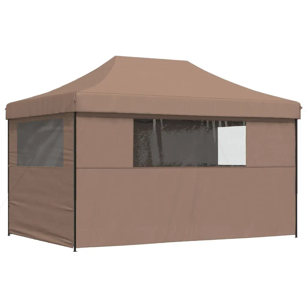 Foldable Pop-Up Party Tent Outdoor 4 Sidewalls Clear Windows Zipped Door Brown