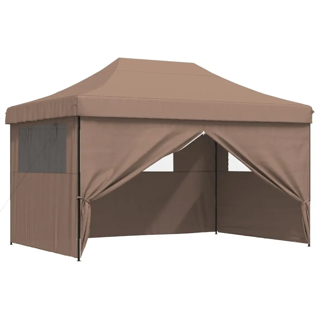 Foldable Pop-Up Party Tent Outdoor 4 Sidewalls Clear Windows Zipped Door Brown