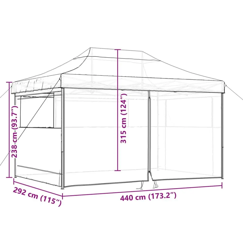 Foldable Pop-Up Party Tent Outdoor 4 Sidewalls Clear Windows Zipped Door Brown