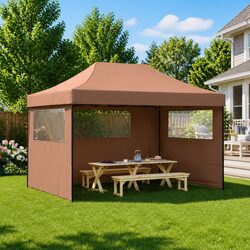Foldable Party Tent: 3 Sidewalls, Brown Canopy