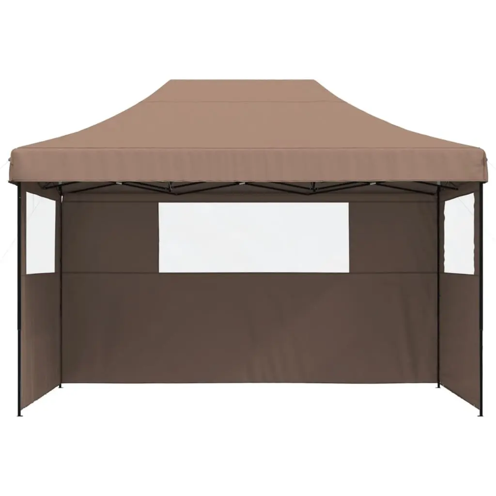 Foldable Pop-Up Party Tent Outdoor Gazebo with 3 Sidewalls Brown Garden Canopy
