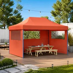 Pop-Up Party Tent with 3 Windows: Orange Outdoor Gazebo