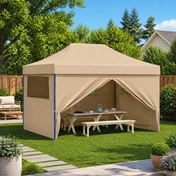 Beige Foldable Pop-Up Tent with Steel Frame