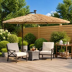 Garden Parasol - LED Lights, Steel Pole, 246x246x230cm