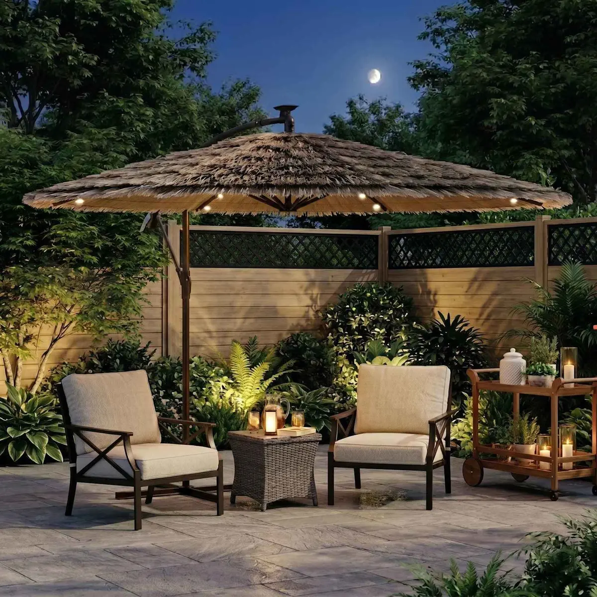 Garden Parasol Outdoor with LED Lights Brown 246x246x230cm