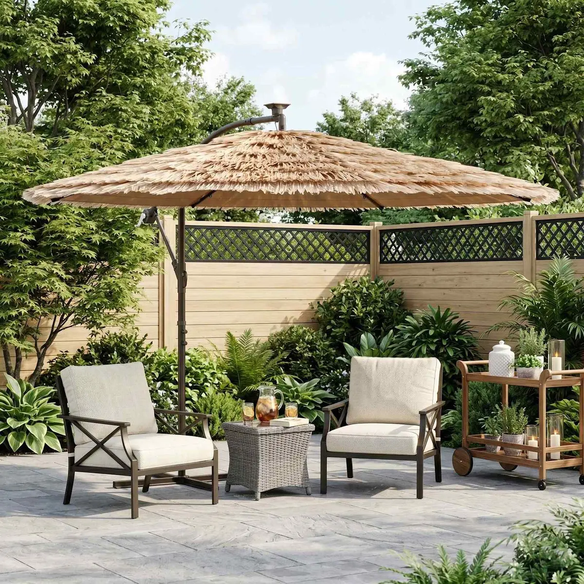 Garden Parasol Outdoor Umbrella with LED Lights 269 x 269 x 235 cm Brown