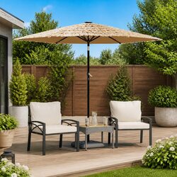 Garden Parasol Outdoor Umbrella Sun Shade Protection Brown Crank Mechanism 268cm