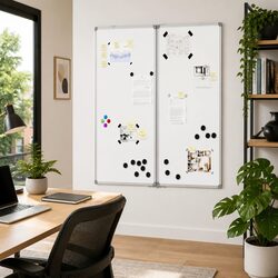 Magnetic Whiteboard Foldable Two Panel Display Board Office Home Presentation
