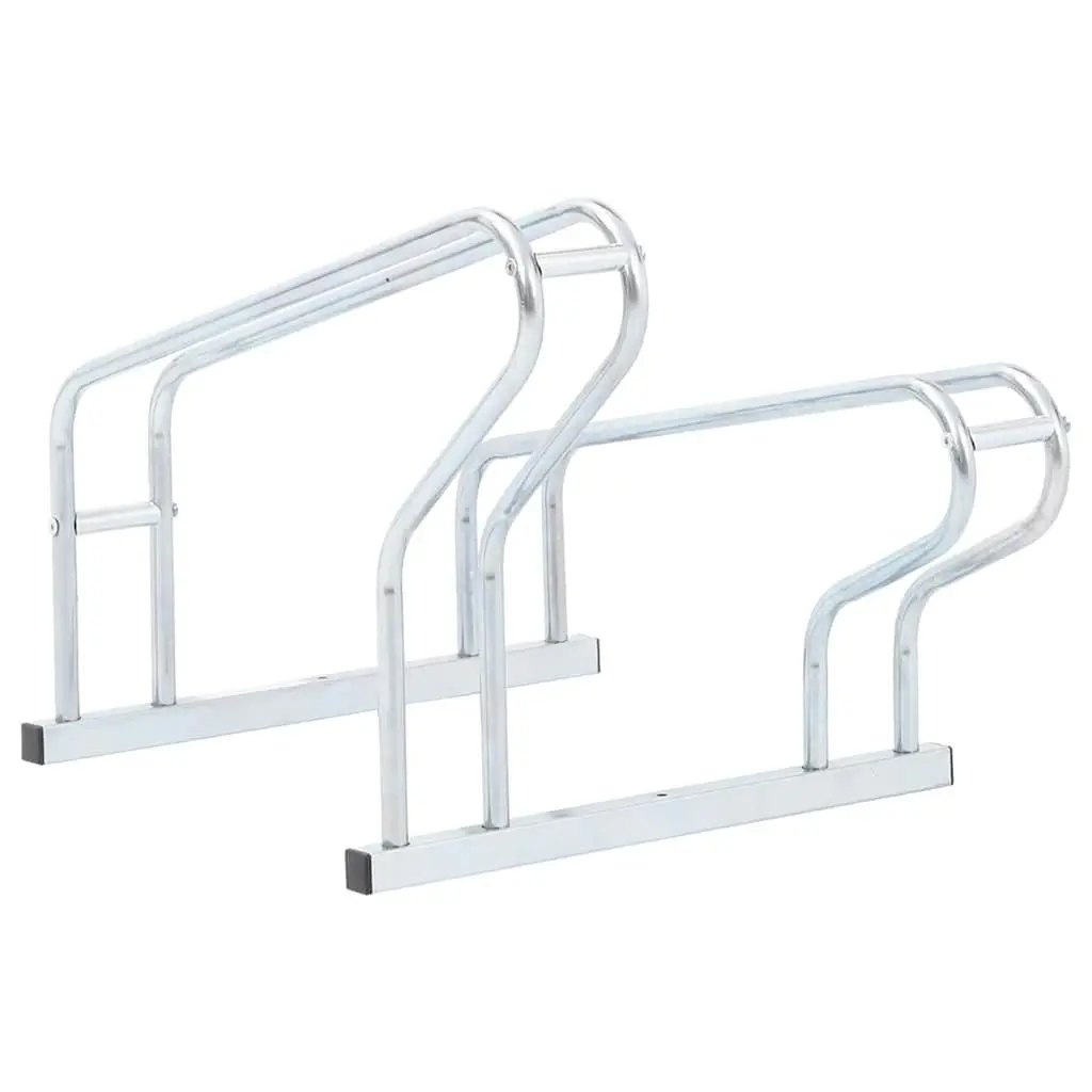 Bicycle Stand for 2 Bikes Floor Freestanding Silver Storage Rack Outdoor Indoor