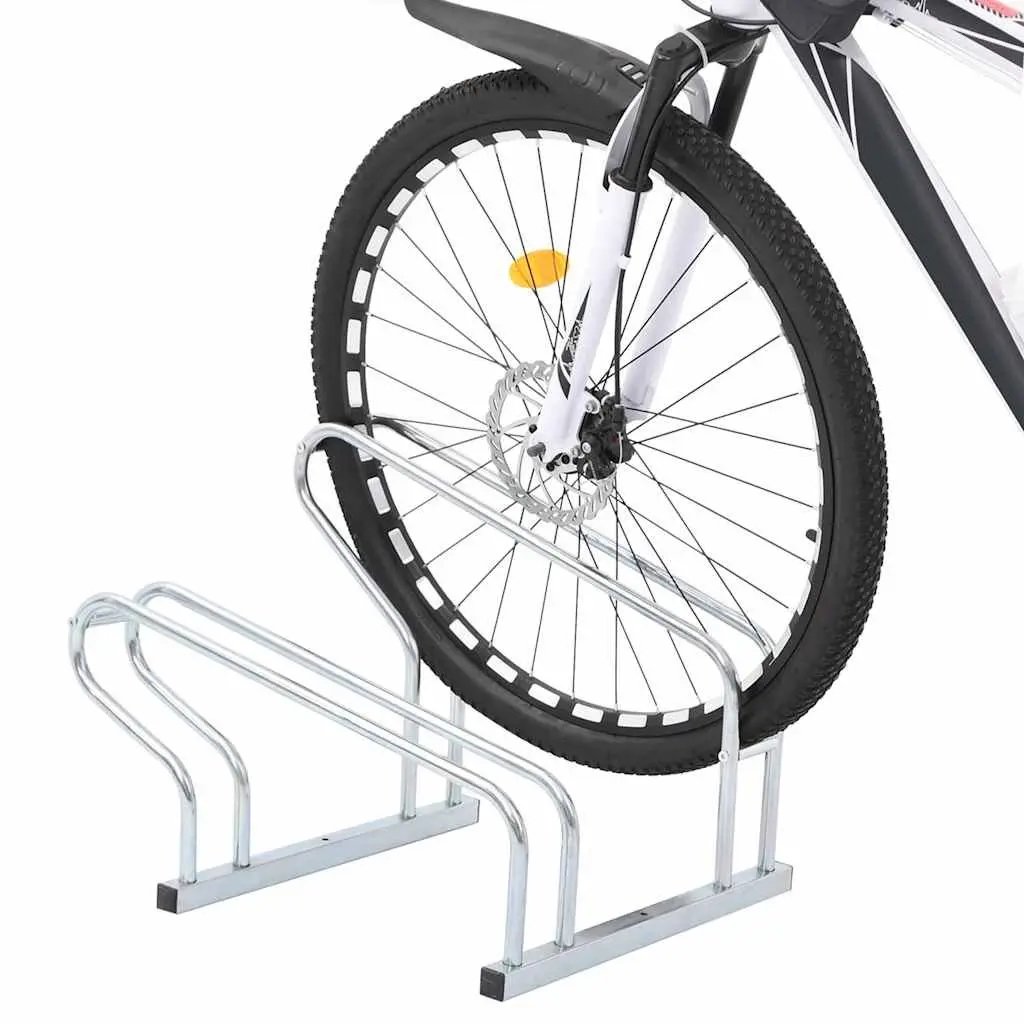 Bicycle Stand for 2 Bikes Floor Freestanding Silver Storage Rack Outdoor Indoor