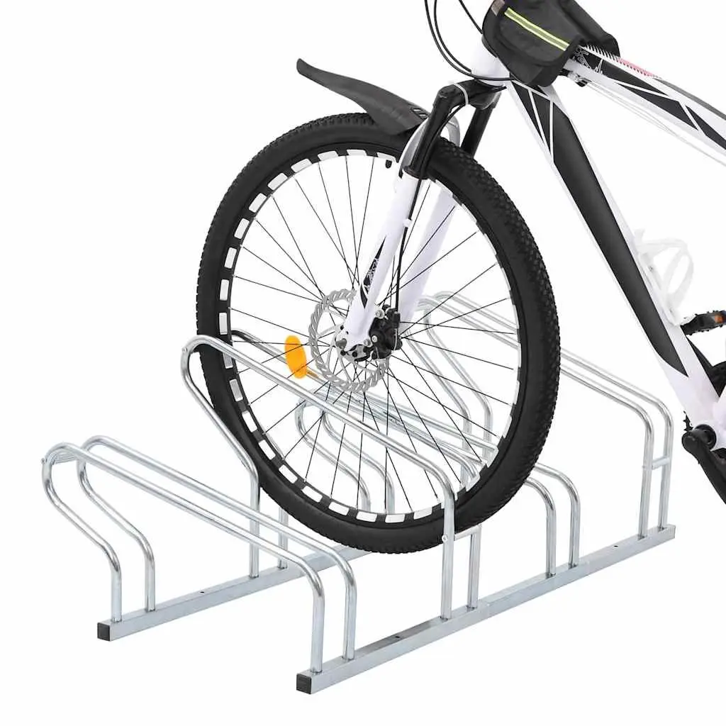 Bicycle Stand for Indoor Outdoor Use Silver Galvanised Steel 4 Bikes