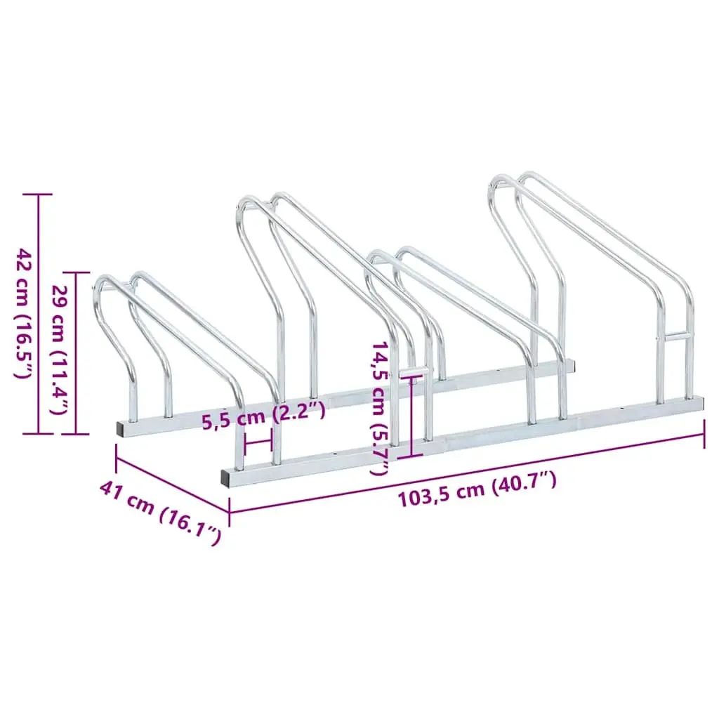 Bicycle Stand for Indoor Outdoor Use Silver Galvanised Steel 4 Bikes