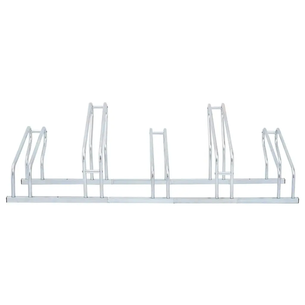 Bicycle Stand Floor Freestanding Storage 5 Bikes Silver Galvanised Steel Rack
