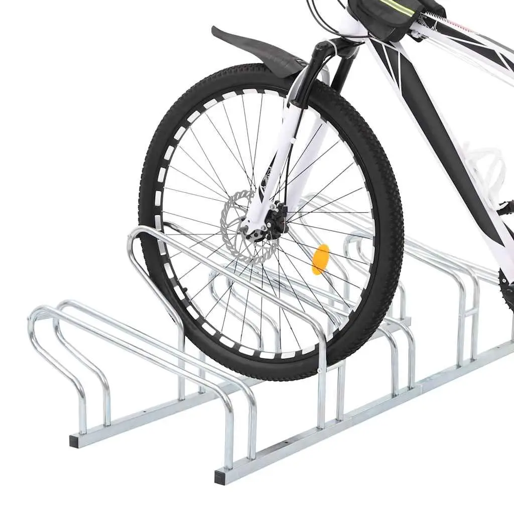 Bicycle Stand Floor Freestanding Storage 5 Bikes Silver Galvanised Steel Rack