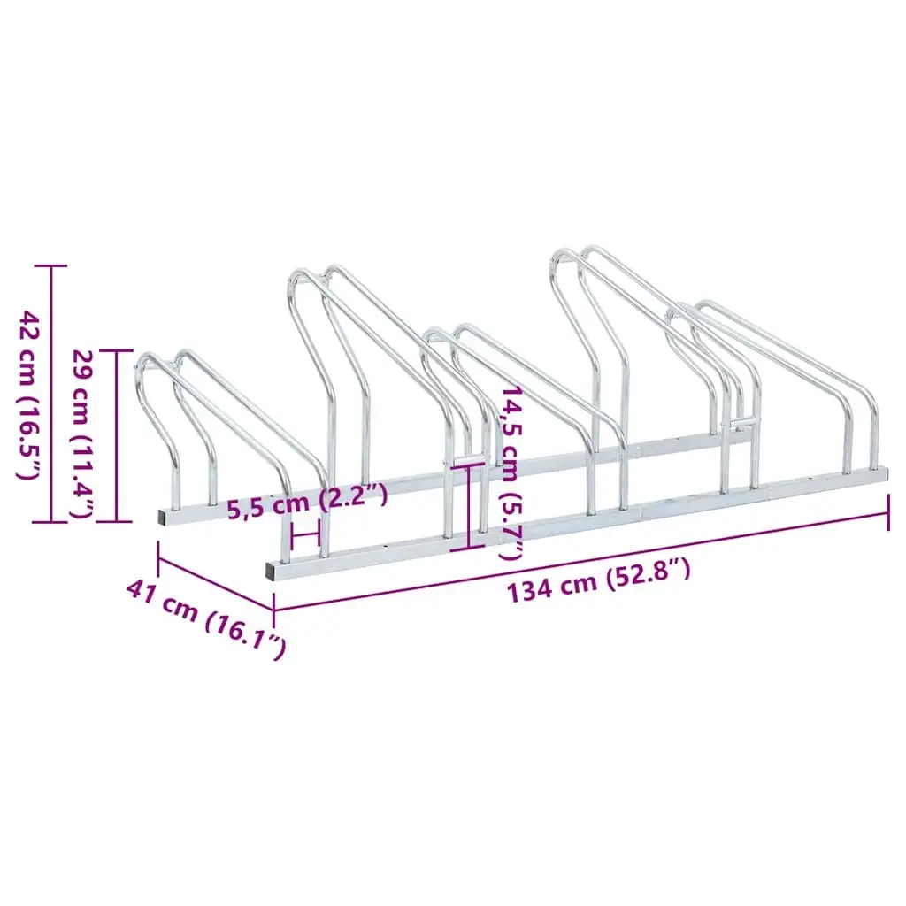 Bicycle Stand Floor Freestanding Storage 5 Bikes Silver Galvanised Steel Rack