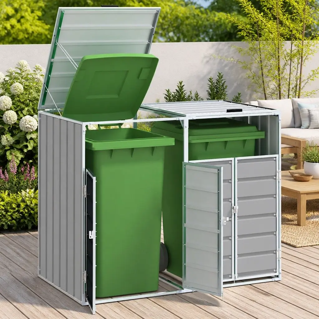 Grey Garden Waste Storage Double Bins