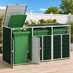 Triple Wheelie Bin Storage Unit in Green - Dimensions & Specs