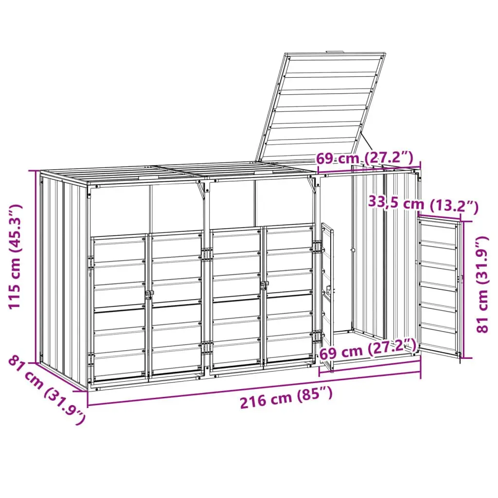 Wheelie Bin Storage Outdoor Garden Green Triple Bins Enclosure 216 x 81 x 115 cm