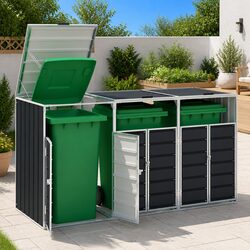 Triple Bin Storage Enclosure - Anthracite Powder-Coated Steel