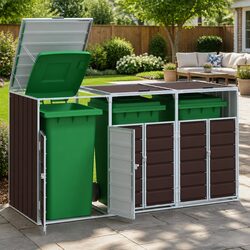 Triple Bin Storage Unit: 216x81x115 cm Brown Steel