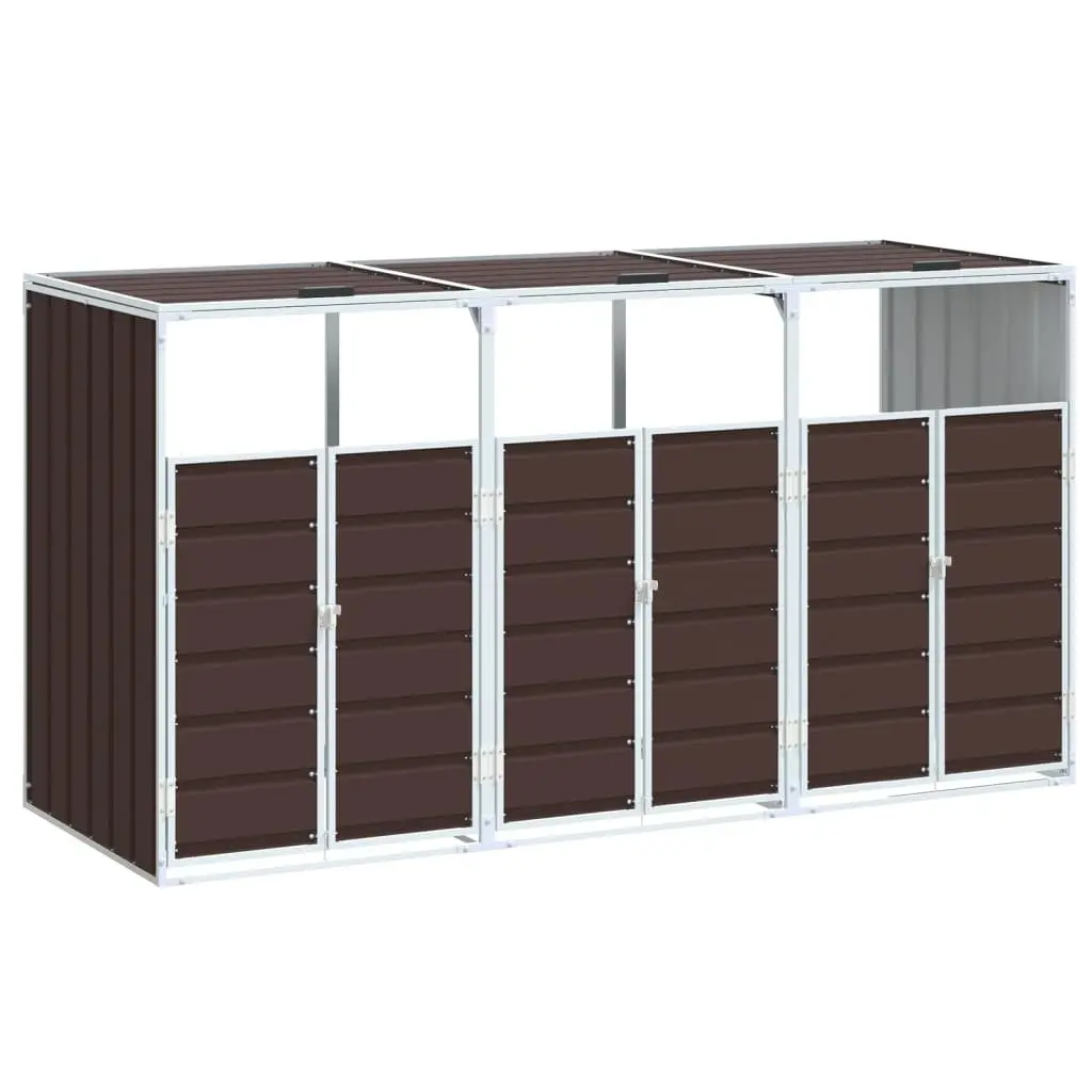 Wheelie Bin Storage Triple Bins Garden Waste Container Brown 216x81x115 cm