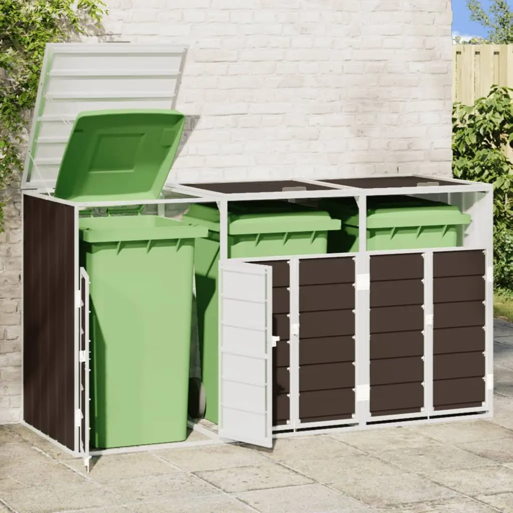 Wheelie Bin Storage Triple Bins Garden Waste Container Brown 216x81x115 cm