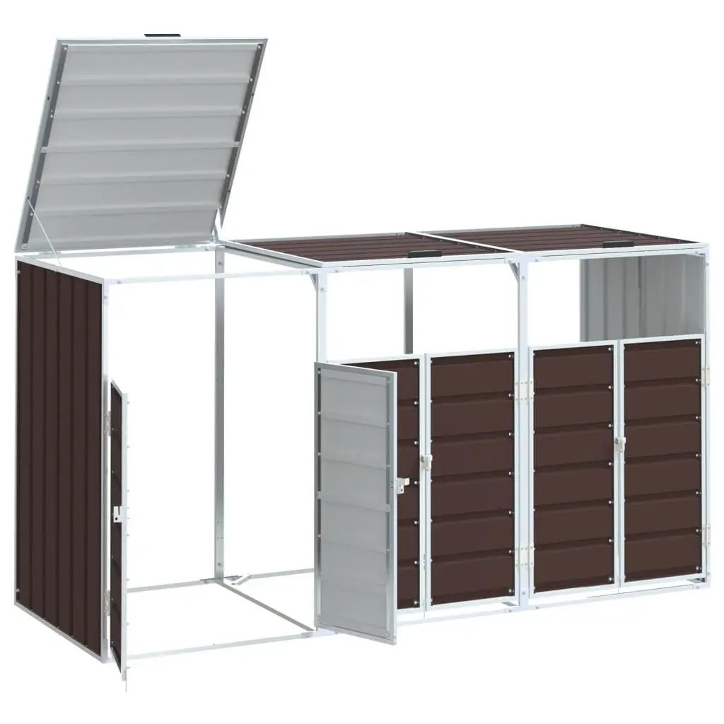 Wheelie Bin Storage Triple Bins Garden Waste Container Brown 216x81x115 cm