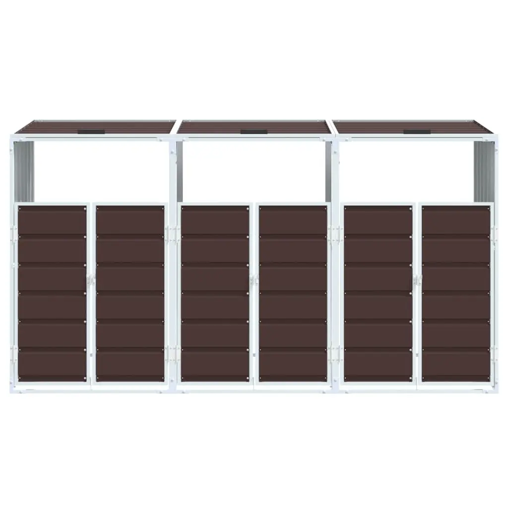 Wheelie Bin Storage Triple Bins Garden Waste Container Brown 216x81x115 cm