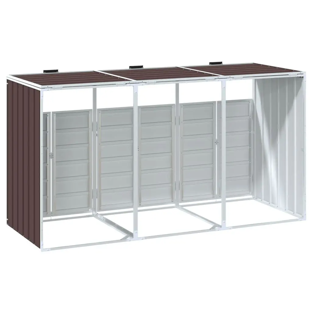 Wheelie Bin Storage Triple Bins Garden Waste Container Brown 216x81x115 cm
