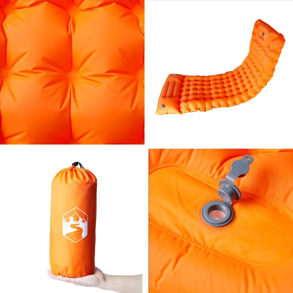 Self Inflating Camping Mattress Single Sleeping Pad with Pillow Outdoor 10.5 cm Thickness Orange