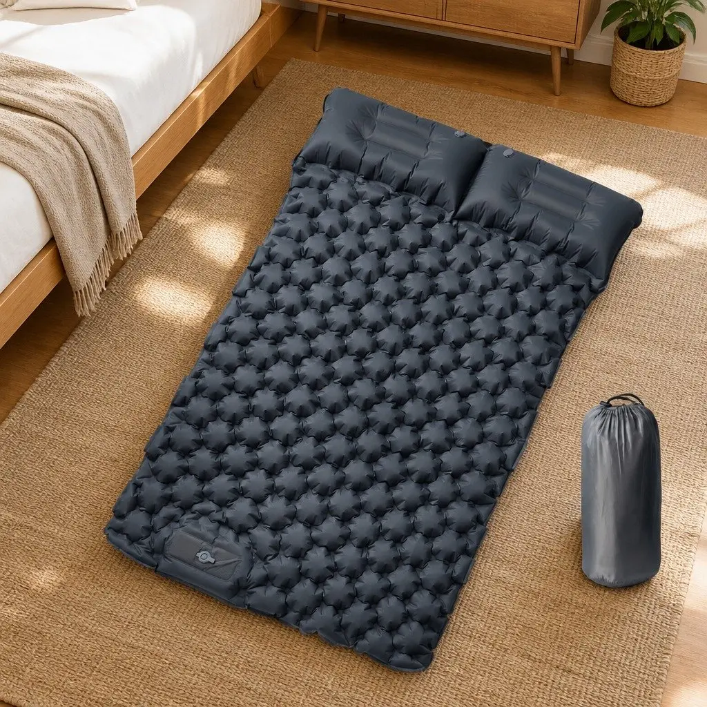 Self Inflating Camping Mattress 2-Person Double Air Bed Sleeping Pad Pillows