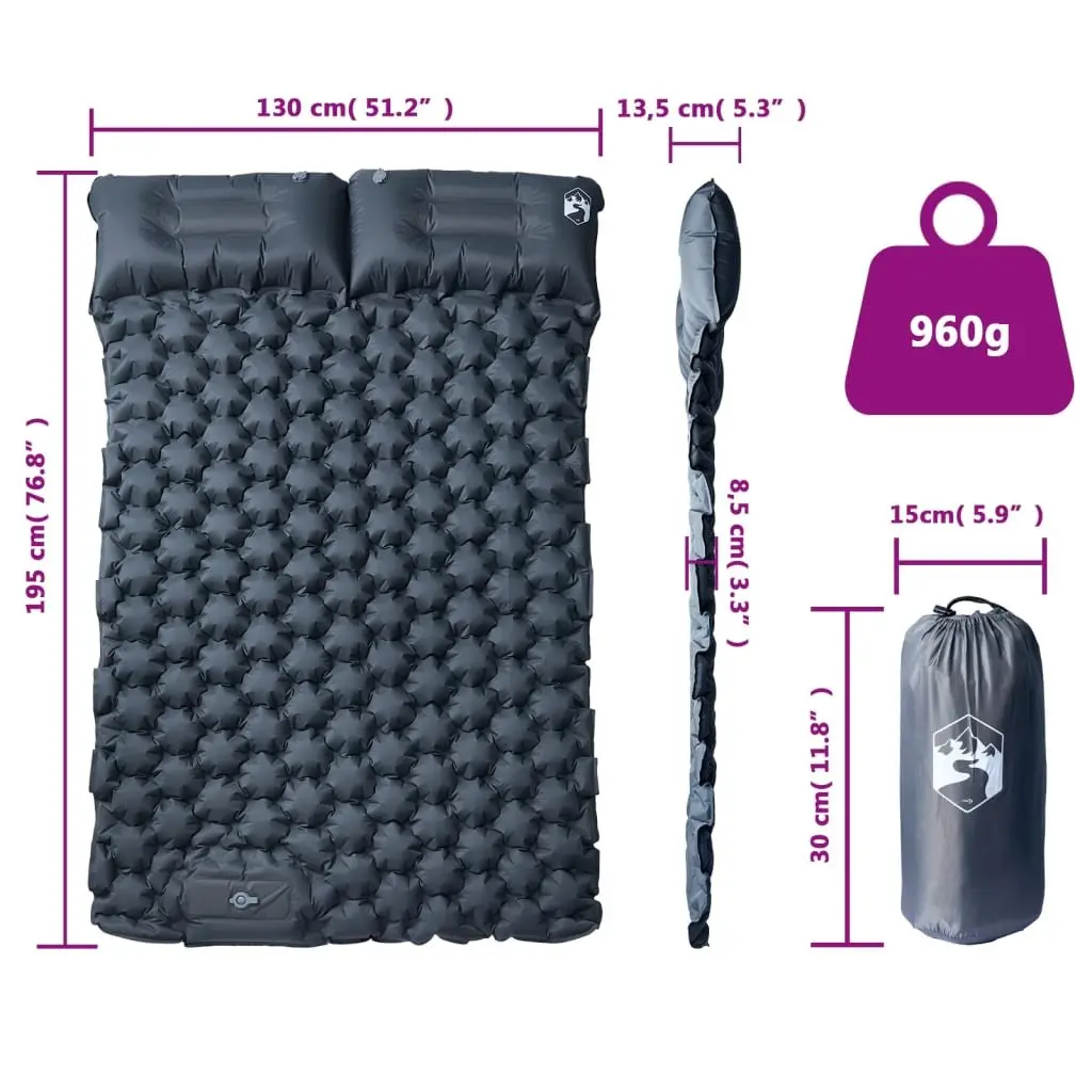 Self Inflating Camping Mattress 2-Person Double Air Bed Sleeping Pad Pillows