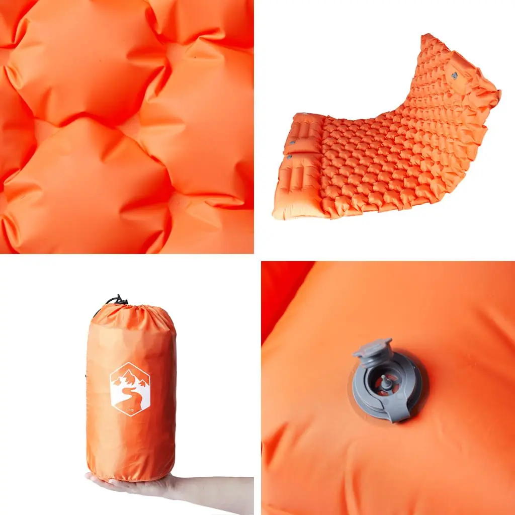 Self Inflating Camping Mattress 2-Person with Pillows Sleeping Pad Orange