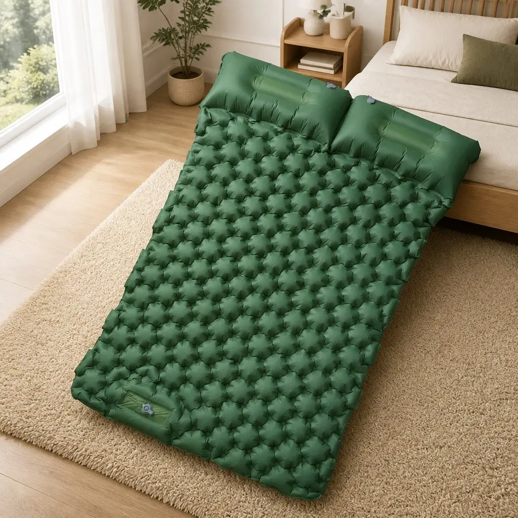 Self Inflating Camping Mattress 2 Person Air Bed Green Outdoor Sleeping Pad