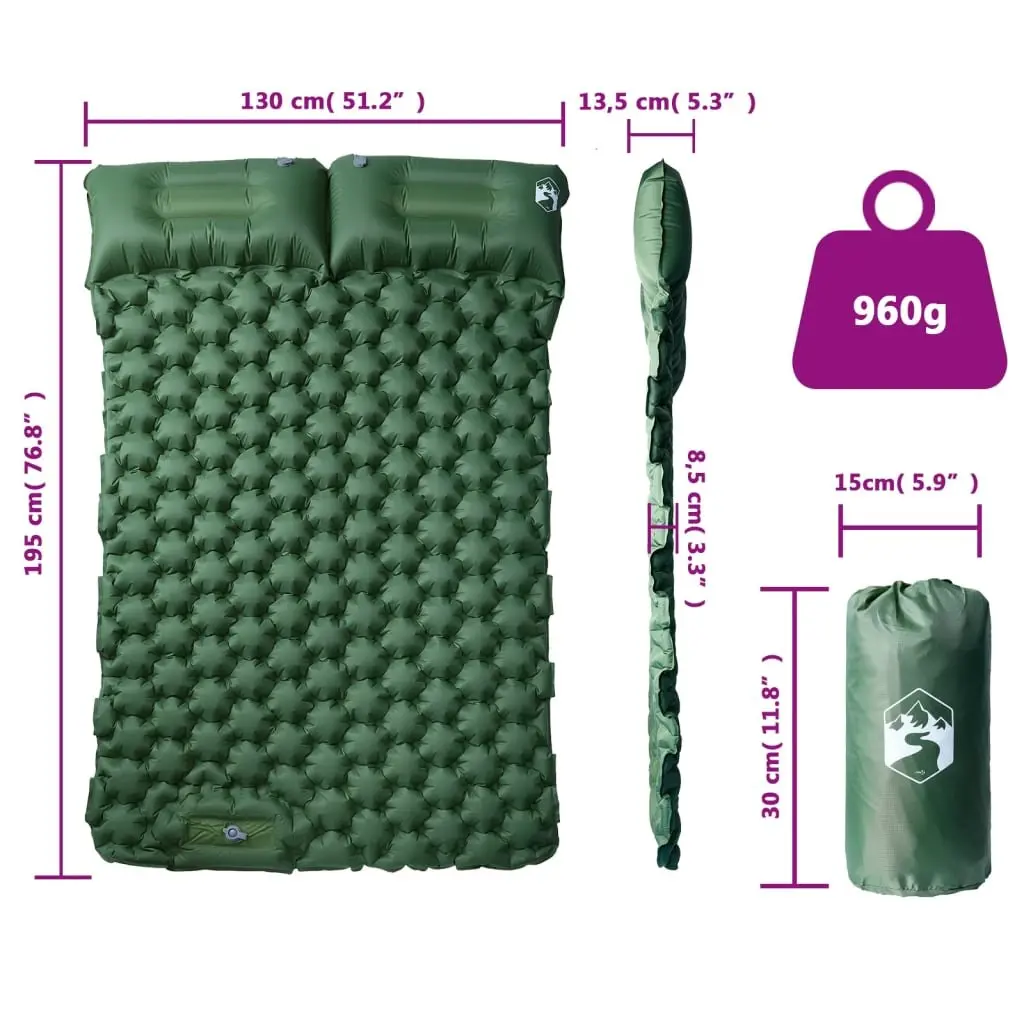 Self Inflating Camping Mattress 2 Person Air Bed Green Outdoor Sleeping Pad